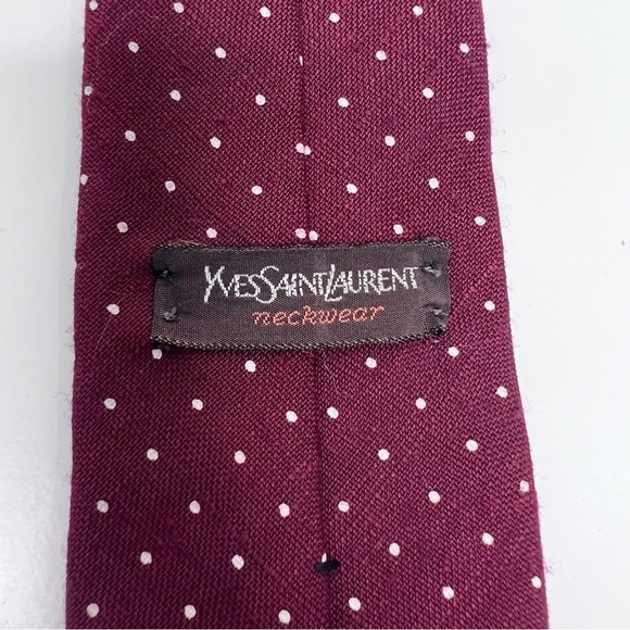 Yves Saint Laurent Vintage Burgundy Polka Dot Tie Logo embroidered #19 - Picture 3 of 6
